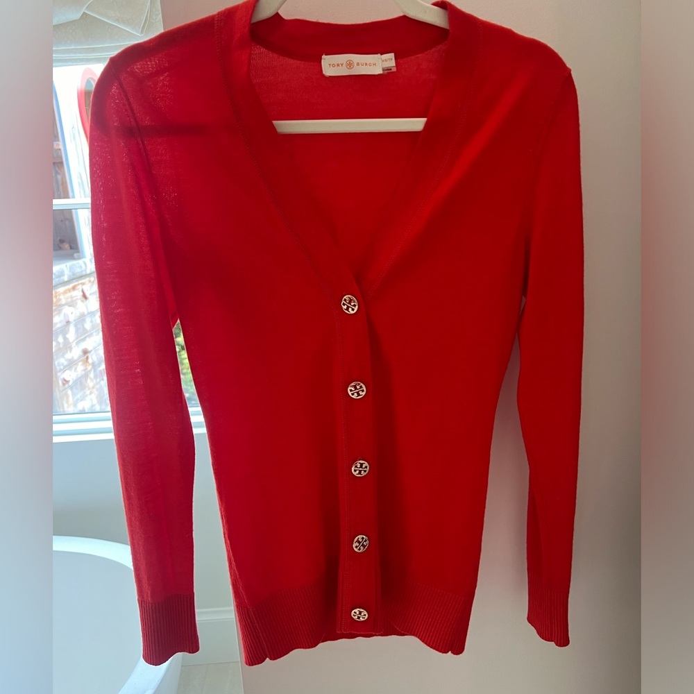 Tory Burch Simone Cardigan in Red, size XS